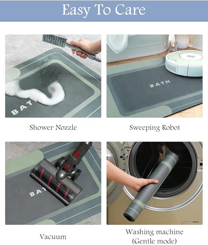 MontVoo-Bath Mat-Bathroom Mat Rug Non Slip Super Absorbent Stain Resistant Quick Dry Thin Bathroom Rug-Bath Mats for Bathroom Floor Bathtub Vanity-Bathmat Bath Rug Easy Care 17"x27" Green