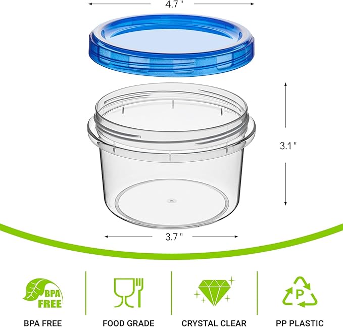 16 oz Freezer Storage Containers with Twist Top Lids, 10 Pack Reusable Meal Prep Containers Plastic Stackable Leakproof Food Storage Containers for Sauce Salad Leftover Oats
