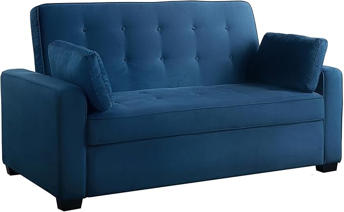 Serta Ainsley 72.6" Convertible Sleeper Sofa, Queen Size, Dreamcoil Comfort, Soft Velvet Fabric, Navy