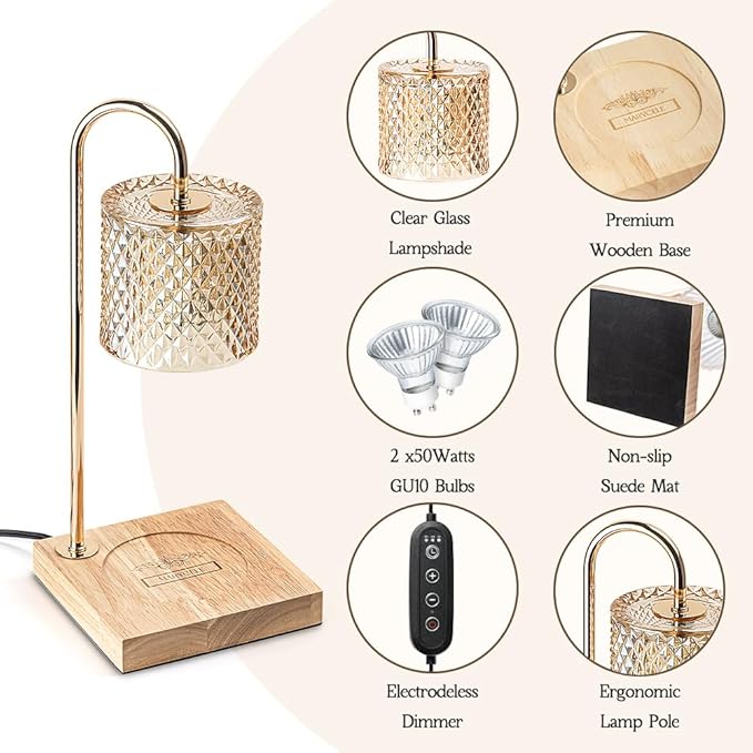 Lamp Candle Warmer with Timer, House Warming Gifts New Home, Candle Wax Warmer, Aesthetic Room Home Bedroom Decor, Amber Lozenge Diamond