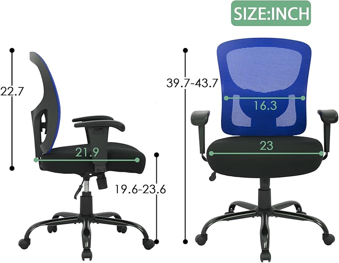 BestOffice Big and Tall Office Chair 400lbs Desk Chair Mesh Computer Chair with Lumbar Support Wide Seat Adjust Arms Rolling Swivel High Back Task Executive Ergonomic Chair for Home Office (Blue)