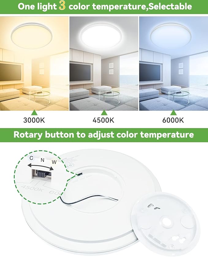 zemty 6Pack 12 Inch LED Flush Mount Ceiling Light, 28W 3200lm Black Thin Flat Surface Mount Lights, 3 Color Temperature in One 3000k/4500k/6000K Low Profile Lighting Fixture for Bathroom Kitchen