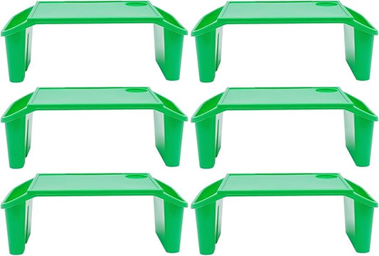 6 Pcs Kids Lap Desk Tray, Plastic Breakfast Lap Desk Trays with Side Pockets and Slot, Portable Lap Table Snack Tray for Eating, Writing, Drawing, Game, 19.69" L x 9.84" W x 7.1" H (Green*6)