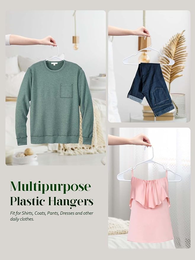 Cozymood Plastic Notched Hangers 50 Pack, Space Saving Tubular Clothes Hangers White, Slim Non-Slip Heavy Duty Plastic Hanger for Everyday Use, Standard Closet Hanger for Shirts, Coats, Dress, Skirts