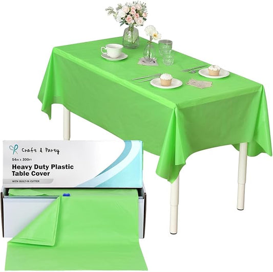 Craft And Party, 54" Plastic Table Cover Roll for Party, Banquet, Picnic, Kids Activities for Any Size and Shape Table (Apple Green, 54" x 300ft)