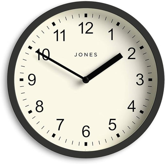 JONES CLOCKS® Spin Wall Clock | Small Modern Round Clock | 20cm | Dark Gray | Easy to Read Numbers | Ideal for Kitchen, Office, Children’s Room or Any Small Space