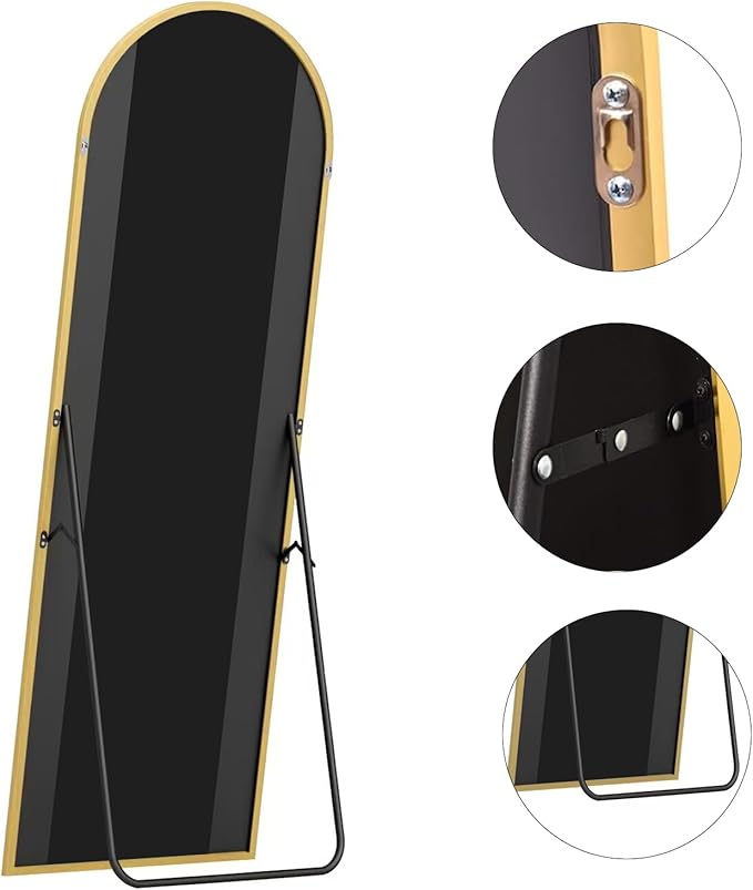 Floor Mirror, 64"x21" Gold Full Length Mirror, Arched Mirror Full Length, Freestanding Mirrors, Arch Floor Length Mirrors with Thin Aluminum Frame Hanging or Leaning, Wall Mounted Mirror for Bedroom