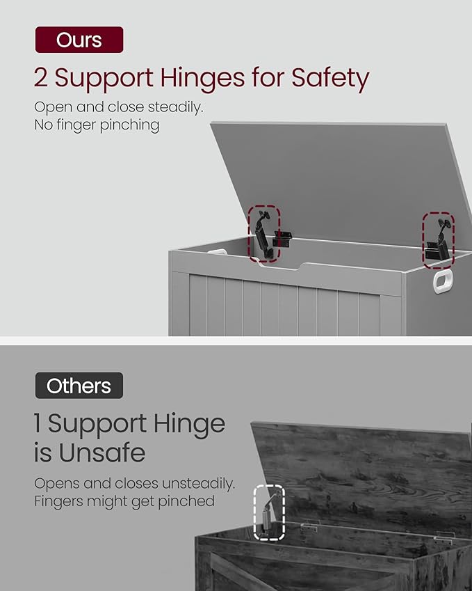 VASAGLE Storage Chest, 29.9 Inches Width Storage Bench, Entryway Bench with 2 Safety Hinges, Shoe Bench, Farmhouse Style, for Entryway, Bedroom, Living Room, Dove Gray ULHS011G01