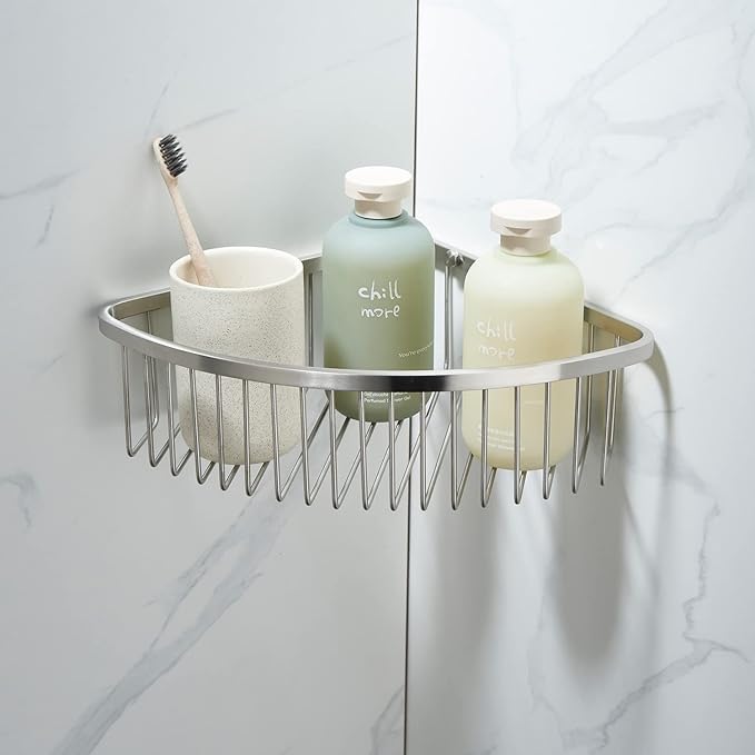 Bathroom Shower Caddy Corner Shelf Basket, Ultra Sturdy Rust-Proof Stainless Steel Shelf Organizer Shampoo Holder, Wall Mounted Storage Rack for Bathroom Kitchen, Brushed Nickel