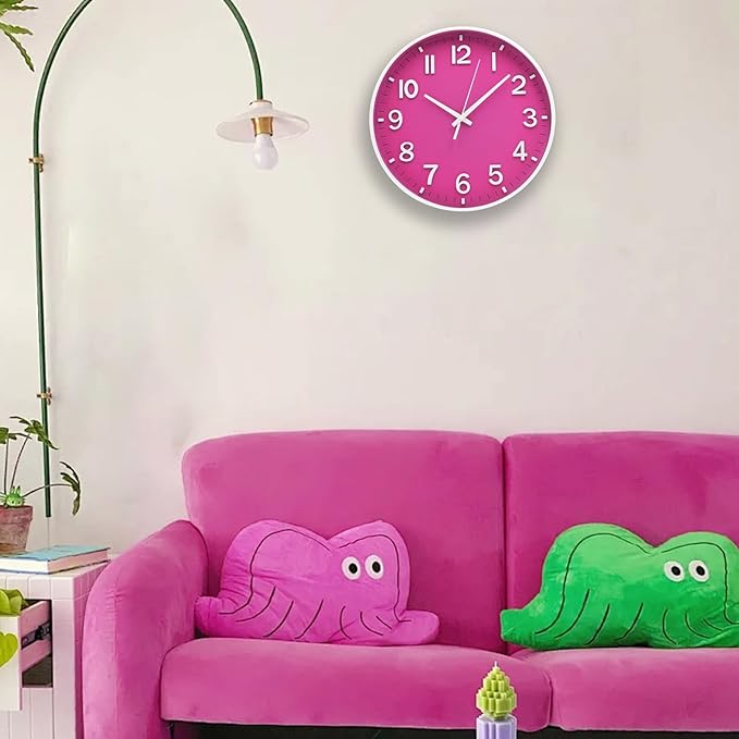 HZDHCLH Wall Clocks Battery Operated 12 inch Silent Non Ticking Modern Wall Clock for Living Room Bedroom Kitchen Office Decor (Rose red)