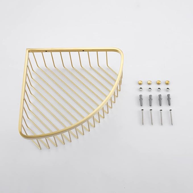Bathroom Shower Caddy Corner Shelf Basket, Ultra Sturdy Rust-Proof Stainless Steel Shelf Organizer Shampoo Holder, Wall Mounted Storage Rack for Bathroom Kitchen, Brushed Gold