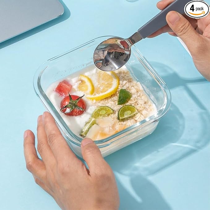 8PC Square Glass Containers With Lids, Glass Square Meal Prep Containers Set, 2 Cup Clear Small Food Containers For Soup Snack fruit, Microwave, Dishwasher, Freezer Safe - (4 color)
