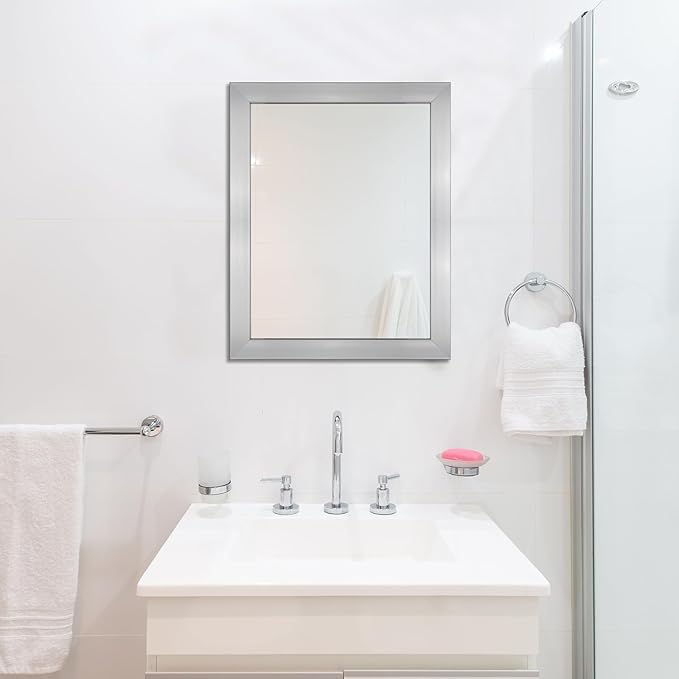 Ruomeng Rectangular Wall Mirror 16" x 20" for Bathroom, Bedroom, Entryway, Living Room, Nickel