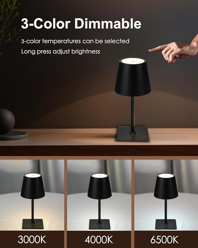 Cordless Table Lamp, Rechargeable Table Lamp with Touch Dimmable Control, Portable LED Desk Lamp for Indoor Patio (White-Rectangle, 2)
