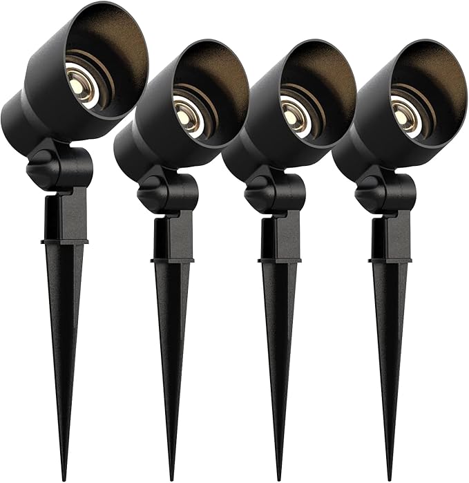 4 Pack - Malibu 9604 Flood Light Low Voltage Landscape Lighting - 20W 145 Lumens Halogen Malibu Outdoor Lights 2800K with Stake Connector