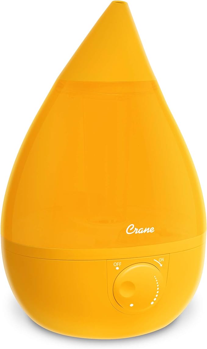 Crane Ultrasonic Cool Mist Humidifier for Bedroom, Baby Nursery, Kids Room, Plants, or Office, Large 1 Gallon Tank, Filter Optional, Orange