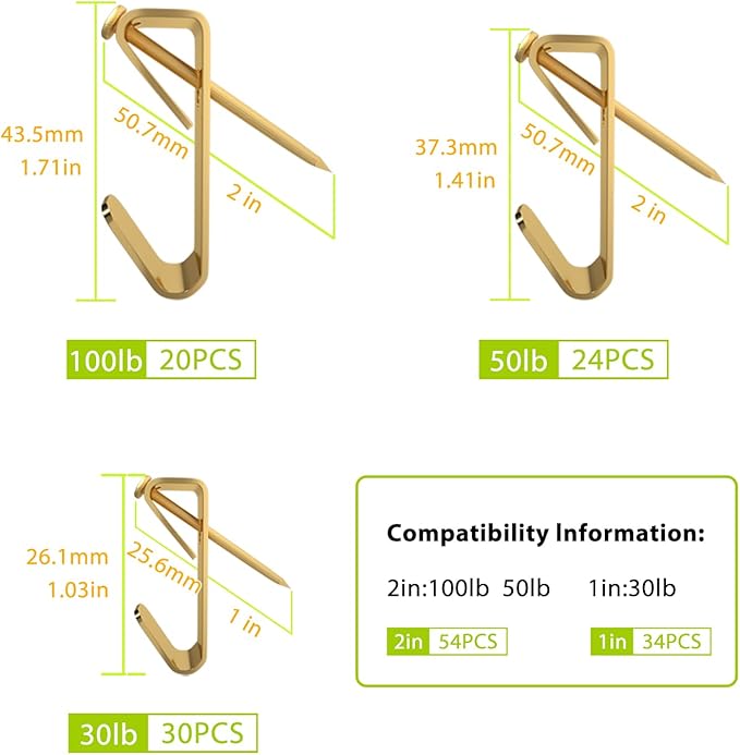 Picture Hanging Kit, 100lb 50lb 30lb Heavy Duty Drywall Plaster Wall Picture Hangers Kit, Picture Hanging Hooks, Picture Hooks, Picture Hanging Hardware Painting Frame Hooks Hanger, 160 PCS