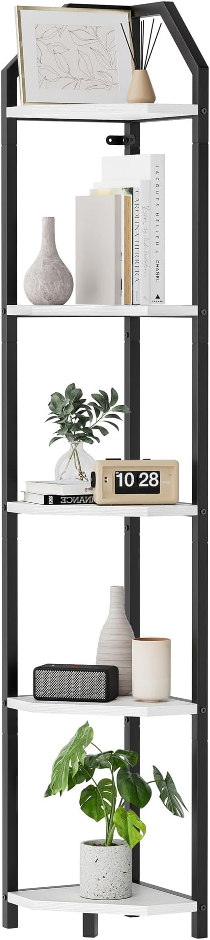 5-Tier Corner Shelf | 70 Inch Tall Bookshelf & Plant Stand, Heavy Duty Storage for Home Office & Living Room - White