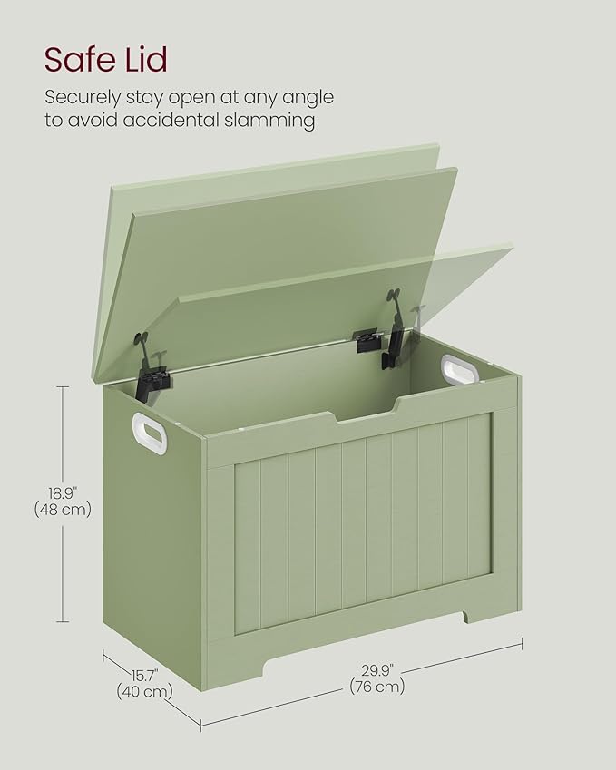 VASAGLE Storage Chest, 29.9 Inches Width Storage Bench, Entryway Bench with 2 Safety Hinges, Shoe Bench, Farmhouse Style, for Entryway, Bedroom, Living Room, Laurel Green ULHS011C01