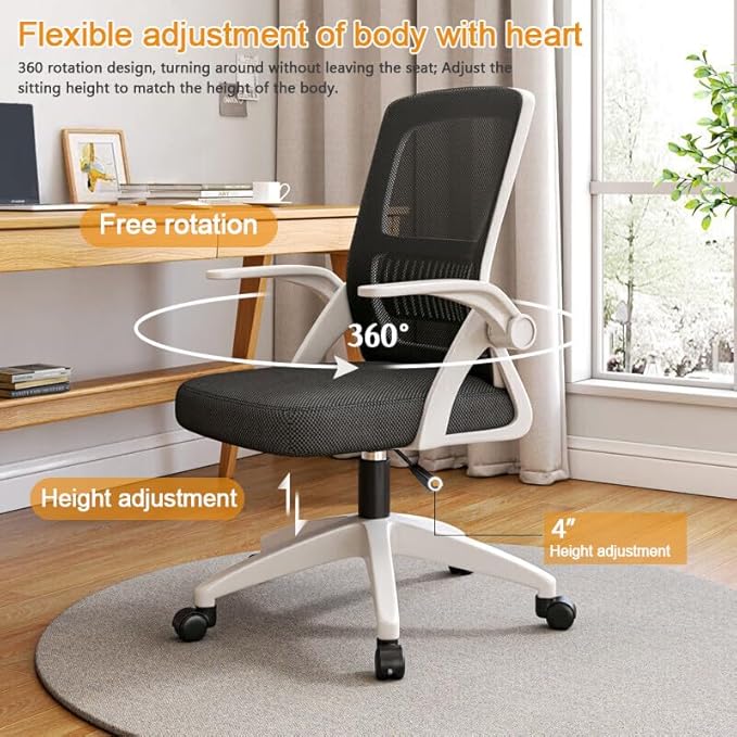 Home Office Chair Ergonomic Breathable Mesh Chair High Back with Adjustable Height Swivel with Flip-Up Arms and Lumbar Support