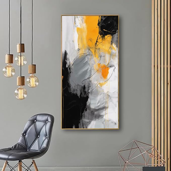 Wall Art Large Modern Abstract Artwork Black Yellow Canvas Painting for Living Room Bedroom Office Home Decor 24"x48" with Framed…