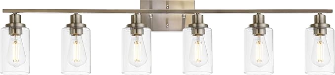 MELUCEE Modern Bathroom Vanity Light Fixtures 6-Light Brushed Nickel Contemporary Wall Light with Glass Shade for Kitchen Living Room Bedroom (Patent No.: US D963914 S)
