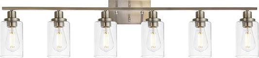 MELUCEE Modern Bathroom Vanity Light Fixtures 6-Light Brushed Nickel Contemporary Wall Light with Glass Shade for Kitchen Living Room Bedroom (Patent No.: US D963914 S)