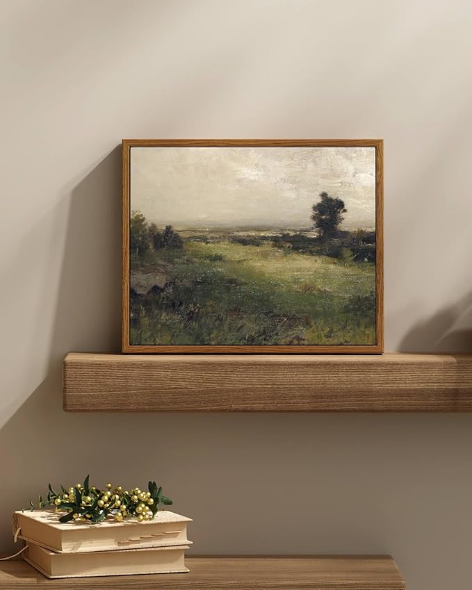 InSimSea Framed Canvas Wall Art Vintage Decor, Farmhouse Wall Art for Living Room, Wild Field Landscape Wall Artwork for Bedroom, Country Wall Decoration Traditional Scenic Pictures for Bathroom, 9"x11"