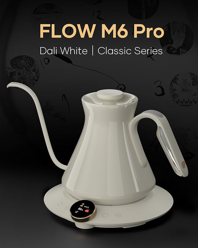 Cocinare FLOW M6 Pro Electric Gooseneck Kettle, ±0.5℉ Temperature Control for Pour-over Coffee & Tea, Stainless Steel Interior, Quick Heating for Boiling Water (Dali)