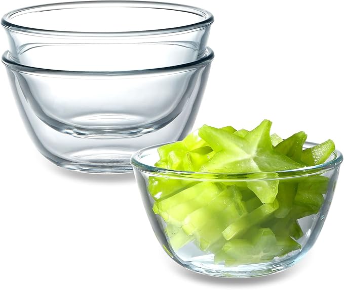 NUTRIUPS 3 Pack Small Glass Bowls Set 16oz Glass Cereal Bowls Glass Bowls for Oatmeal, Ice Cream and Fruit (4.5 inch)