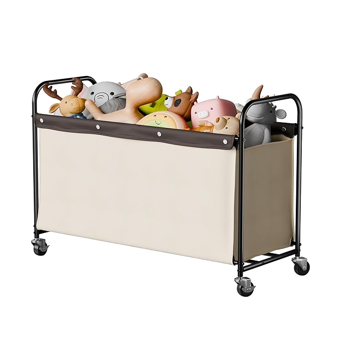 StorageWorks Toy Chest Storage with Wheels, Extra Large Kids Toy Box, Toy Storage Organizer, Metal Toybox for Bedroom, Living Room Area, Kids Room, 135L, Beige