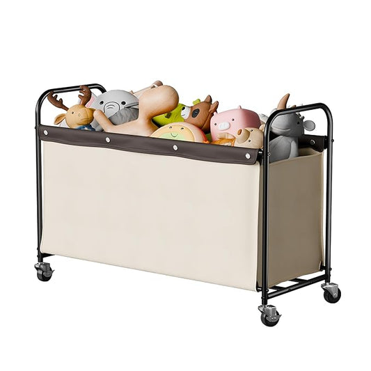 StorageWorks Toy Chest Storage with Wheels, Extra Large Kids Toy Box, Toy Storage Organizer, Metal Toybox for Bedroom, Living Room Area, Kids Room, 135L, Beige