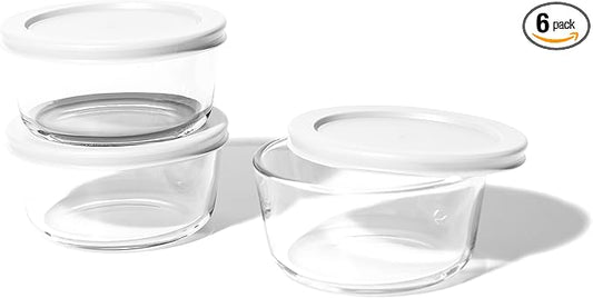 6-Piece Glass Food Storage Containers Set (3 Containers + 3 BPA-Free Lids) | 2-Cup, Leakproof | Microwave, Freezer, Oven & Dishwasher Safe | Ideal for Meal Prep & Pantry Organization