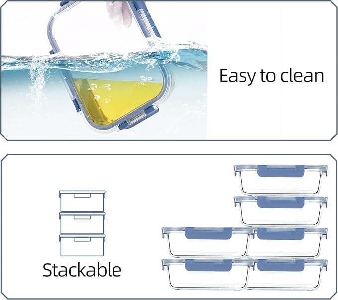 UMEIED 10 Pack Glass Food Storage Containers with Lids Leakproof, Airtight Glass Meal Prep Containers For Lunch, On The Go, Leftover, Dishwasher Safe