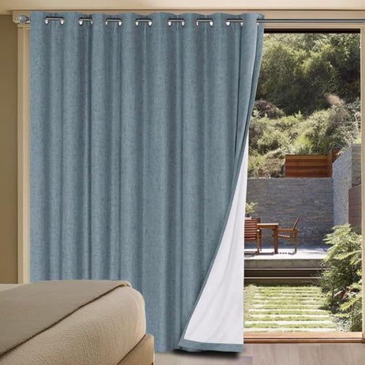 H.VERSAILTEX Linen Blackout Curtains Durable Thick Textured Linen Look 100% Blackout Patio Door Curtain Anti Rust Grommet Extra Wide Sliding Door Curtain Panel, W100 x L84 inch - Stone Blue