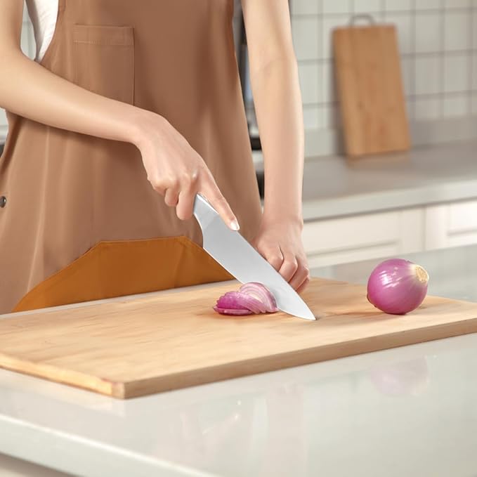 Flambo 8 Inch Chef Knife - Premium German Steel Kitchen Knives with Precision 15° Edge, Easy to Hold Ergonomic All-Metal Handle, Lightweight, Balanced, Easy to Clean Kitchen Knife