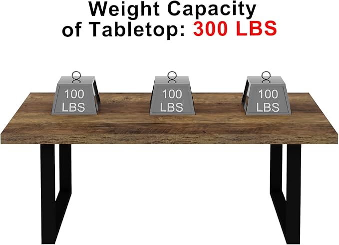 IBF Farmhouse Coffee Table, Modern Coffee Table for Living Room, Simple Industrial Rectangle Center Table, Wood Metal Tea Table for Home Bedroom Office, Rustic Oak, 47 in