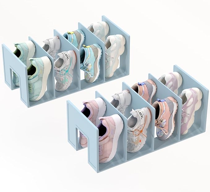 Kids Shoe Rack - 2 Pack Shoe Organizer for Toddlers & Children, Space-Saving Nursery Shoe Storage Shelf, Small Baby Shoes Display Rack for Closet/Entryway, for Desk File Book Organizer(Blue)