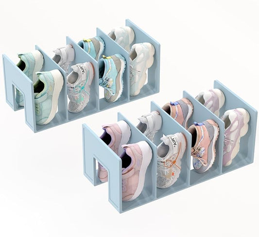 Kids Shoe Rack - 2 Pack Shoe Organizer for Toddlers & Children, Space-Saving Nursery Shoe Storage Shelf, Small Baby Shoes Display Rack for Closet/Entryway, for Desk File Book Organizer(Blue)