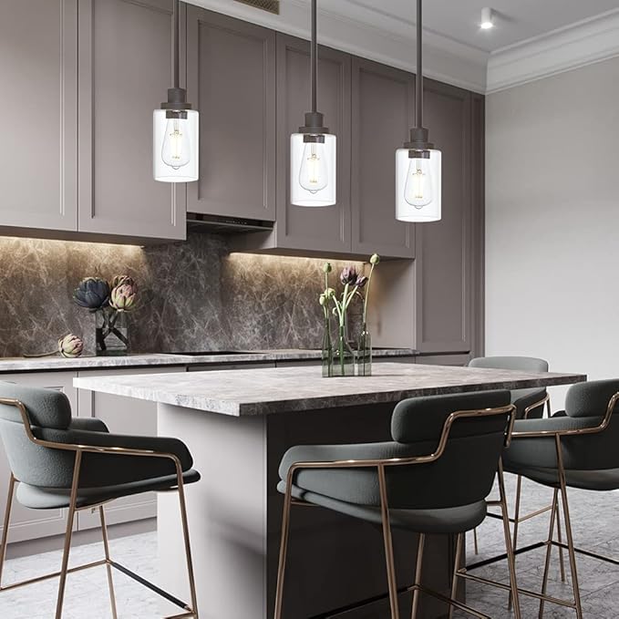 Vintage 1-Light Hanging Ceiling Fixture Pendant Light, Oil Rubbed Bronze Mini Lighting Chandelier with Clear Glass Shade for Kitchen Island Farmhouse