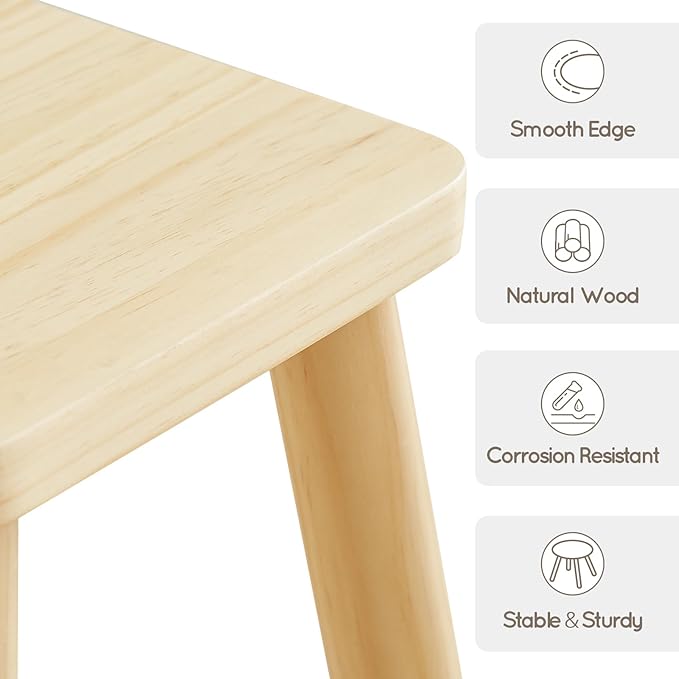 Beright Wooden Step Stool for Kids, Children's Stool fit with Sensory Table, Sturdy Sitting Stool with Assembled Four-Legged, for Children, Toddler, Square, 1 Pack