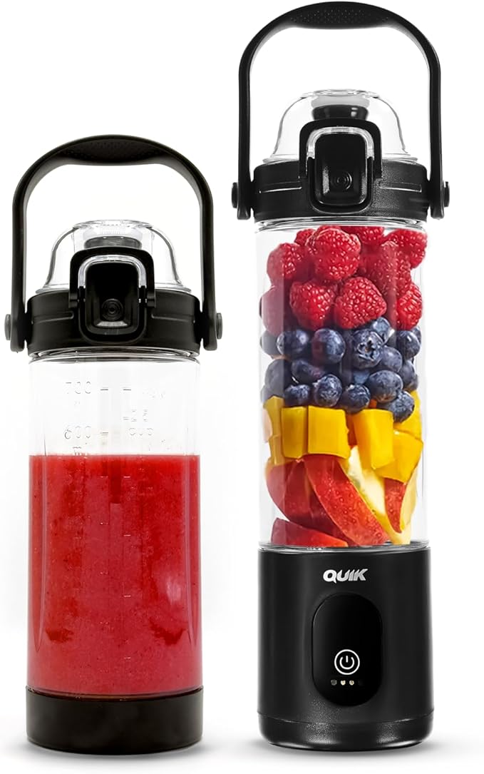 Portable Blender - Cordless 24oz. Personal Blender for Shakes and Smoothies, Licuadora, BPA Free - Ice Crush, Dishwasher safe parts, Waterproof, Triple Batteries, Juicer Cup, Black