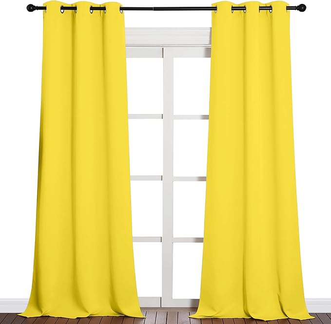 NICETOWN Patio Glass Door Curtains for Bedroom/Living Room, Privacy Panel Drapes for Dining and Guest Room (Bright Yellow, 42 inches Wide x 95 inches Long, 1 Pair)
