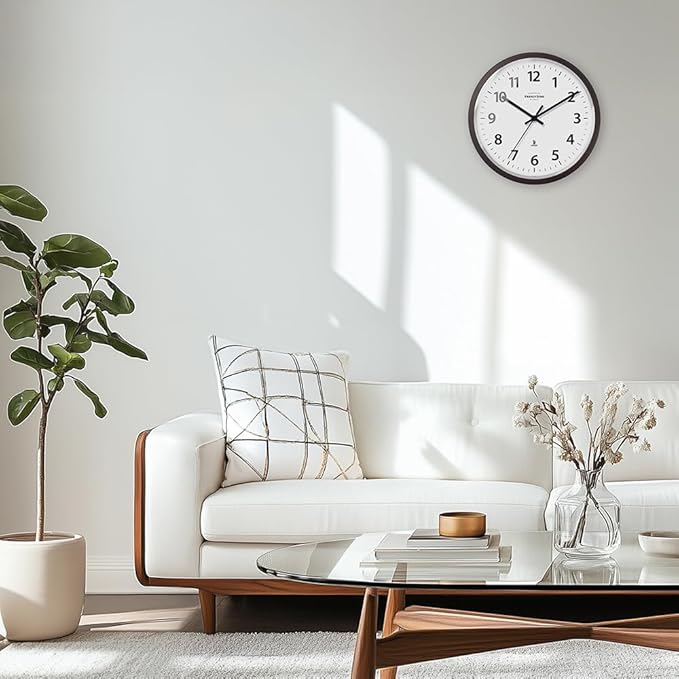 Presentime & Co 12" Atomic Wall Clock, Silent no Ticking, Automatically Sets Itself and Adjust to Daylight Saving Time by WWVB - Oil Rubbed Bronze Finish. (Home Office)