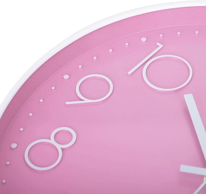 Lafocuse 12 Inch Pink Wall Clock Battery Operated for Kitchen Living Room, Silent Kids Analog Clock for Girls Bedroom, Pink Home Décor