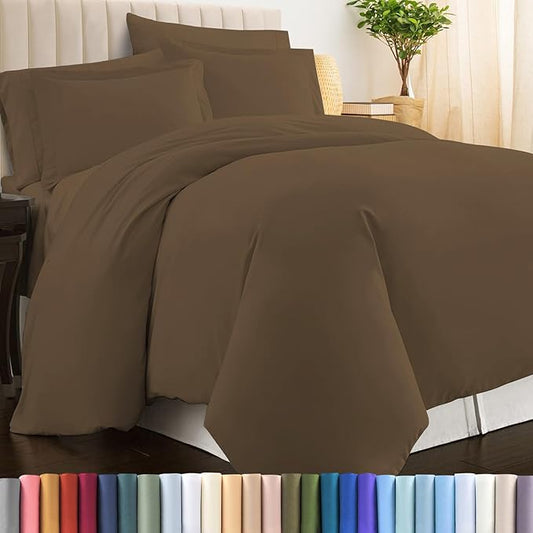 Pizuna Pure 100% Cotton Twin Duvet Cover Set, Luxurious 400 Thread Count Long Staple Cotton Sateen Weave with Button Closure (Combed Woody Brown Cotton Duvet Cover Twin)
