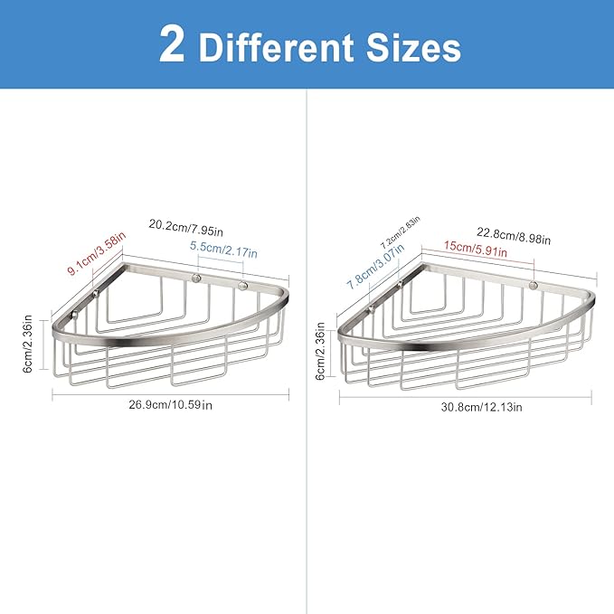 [2 Pack] Corner Shower Caddy Organizer, SUS304 Stainless Steel Heavy Duty Rust-Proof Shelf Shampoo Holder, Wall Mounted Storage Rack for Bathroom Kitchen, Brushed Nickel