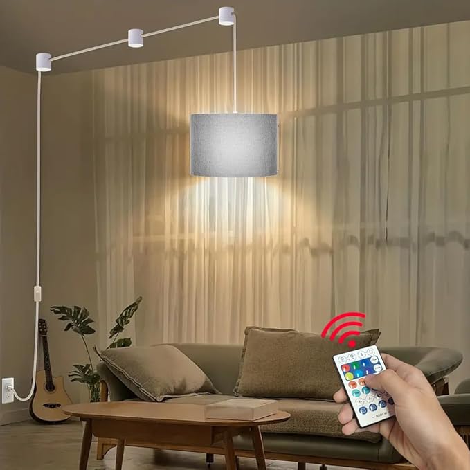 Plug in Pendant Light, Hanging Lamp with RGB Smart Bulb, Hanging Lights with Plug in Cord Hanging Lights for Bedroom Kitchen Living Room Dining Room Pendant Light Fixture