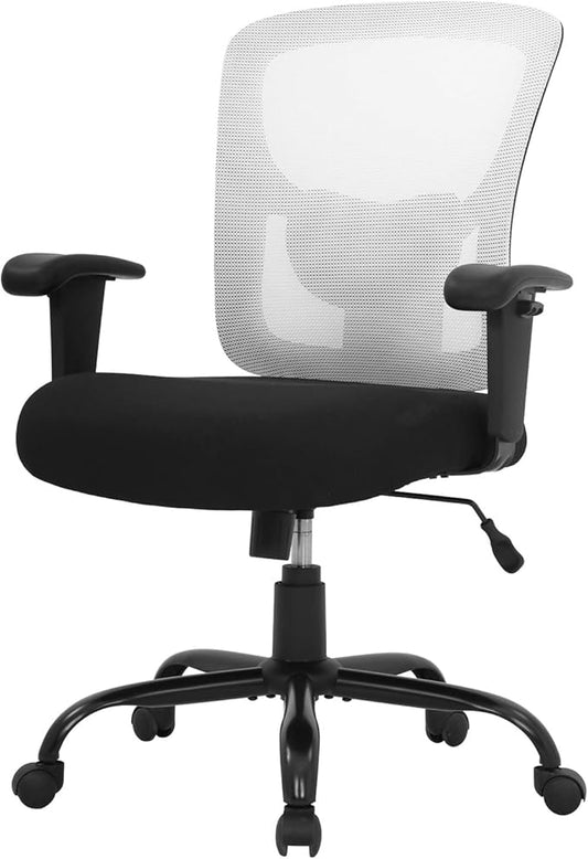 BestOffice Big and Tall Office Chair 400lbs Desk Chair Mesh Computer Chair with Lumbar Support Wide Seat Adjust Arms Rolling Swivel High Back Task Executive Ergonomic Chair for Home Office (White)