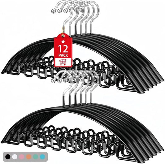 Clothes Hangers 12 Pack, Sweater Hangers No Shoulder Bump Metal Non Slip Heavy Duty Coat Hangers for Closet Organizers and Storage Space Saving Shirt Hanger for Suits Dresses Jackets Bra Shirt Black